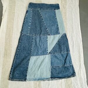 Mango MNG Denim Skirt Women S Blue Patchwork Midi High Waist Cotton A-Line